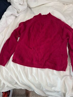 Banana Republic Cable Knit Mock Turtleneck Sweater in Fuchsia Pink